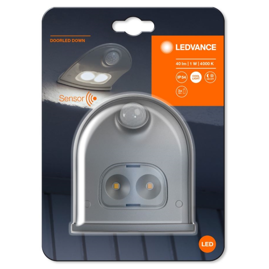 Ledvance - LED āra sienas gaismeklis ar sensoru DOORLED LED/1W/3xAA IP54