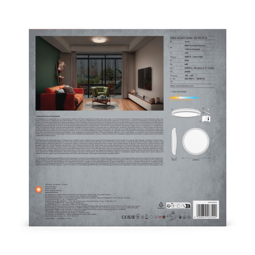Ledvance - LED Griestu lampa ORBIS HELMAN LED/16W/230V d. 29,5 cm sudraba