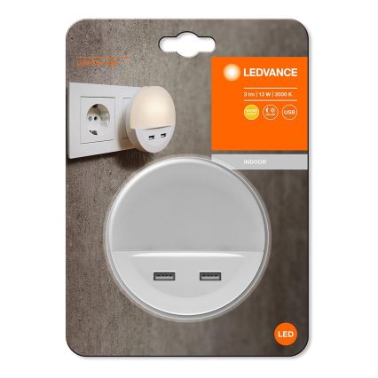 Ledvance - LED  Nakts gaismeklis kontaktligzdai ar sensoru LUNETTA 2xUSB LED/13W/230V