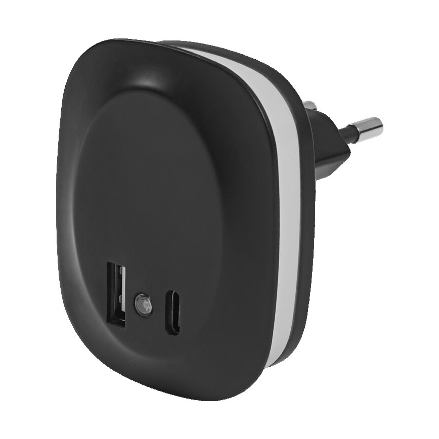 Ledvance - LED Nakts kontaktligzdas lampa ar sensoru un USB LUNETTA LED/12,5W/230V 3000K melna