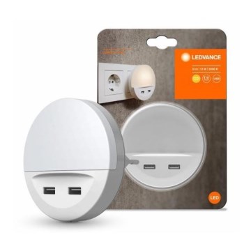Ledvance - LED naktslampa kontaktligzdā ar sensoru LUNETTA 2xUSB LED/13W/230V