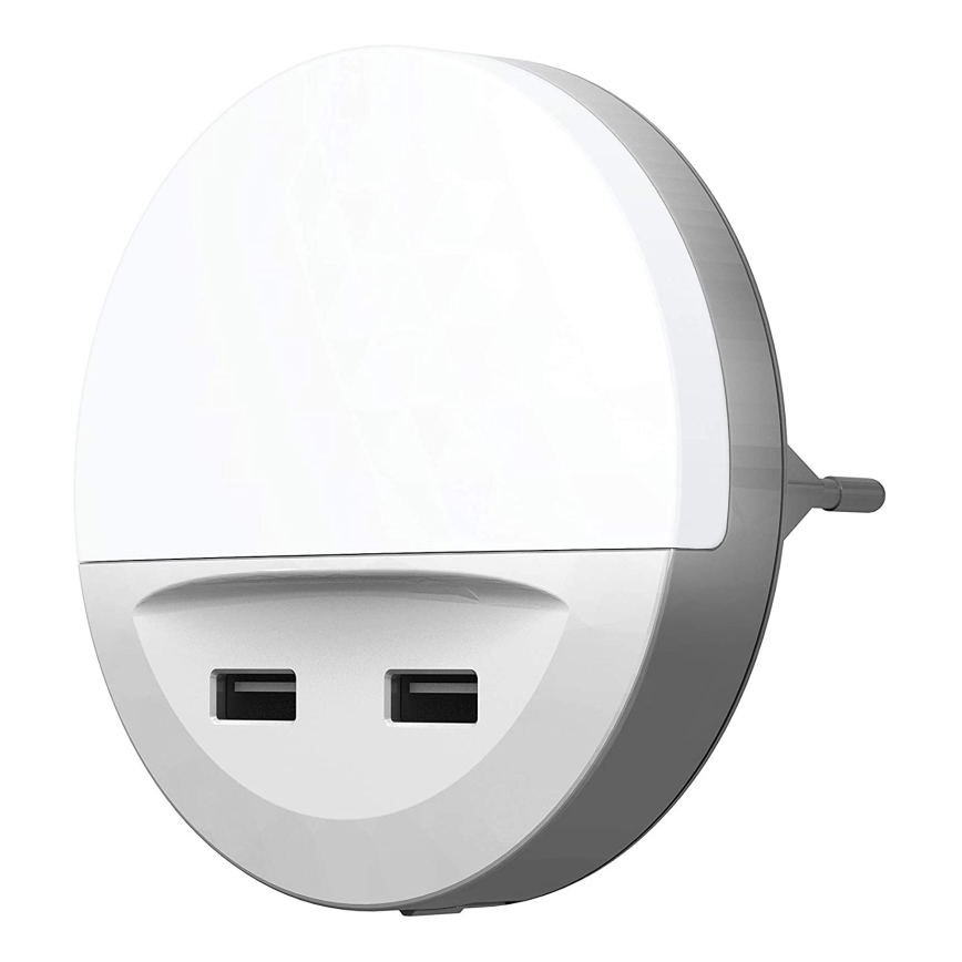 Ledvance - LED naktslampa kontaktligzdā ar sensoru LUNETTA 2xUSB LED/13W/230V