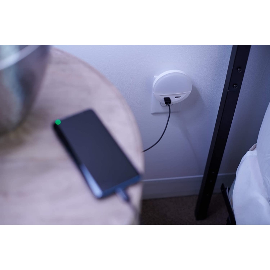 Ledvance - LED naktslampa kontaktligzdā ar sensoru LUNETTA 2xUSB LED/13W/230V