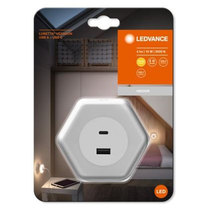 Ledvance - LED Orientēšanās kontaktligzdas lampa ar USB LUNETTA LED/15W/230V