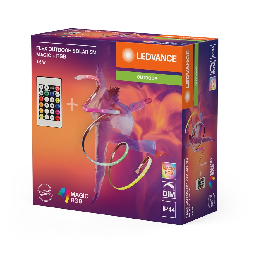 Ledvance - LED RGB aptumšojama saules LED lente FLEX MAGIC 5m LED/1,6W/3,7V 2000 mAh IP44 + tālvadības pults