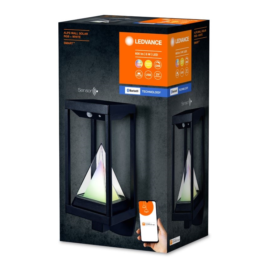 Ledvance - LED RGBW Aptumšojama saules enerģijas sienas lampa ar sensoru SMART+ ALPS LED/6W/3,7V 2200 mAh 3000K IP44
