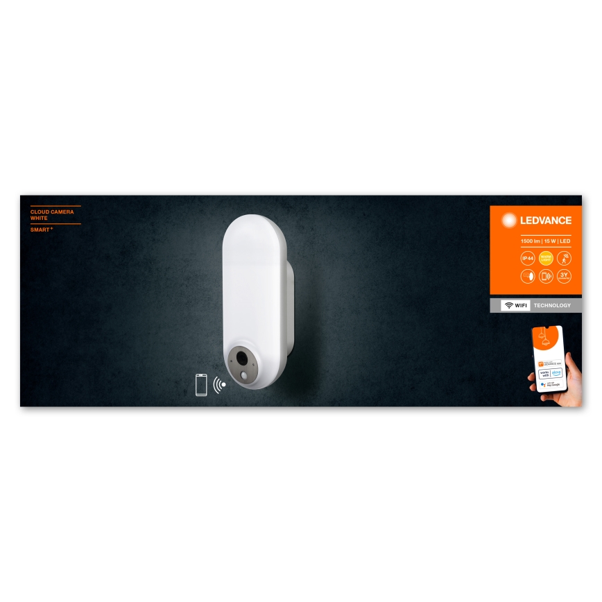 Ledvance - LED RGBW Aptumšojama āra sienas lampa ar sensoru un kameru SMART+ LED/15W/230V Wi-Fi IP44