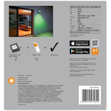 Ledvance - LED RGBW Prožektors SMART+ FLOOD LED/10W/230V IP65 Wi-Fi