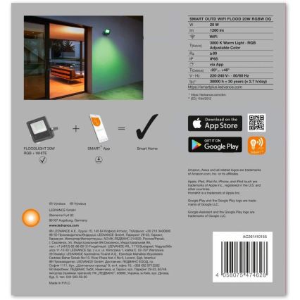 Ledvance - LED RGBW Prožektors SMART+ FLOOD LED/20W/230V IP65 Wi-Fi