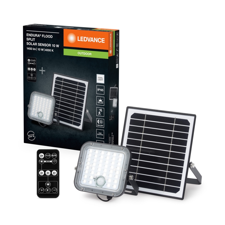 Ledvance - LED Aptumšojams saules enerģijas prožektors ar sensoru FLOOD SPLIT LED/10W/3,2V 5000 mAh IP65 + tālvadības pults