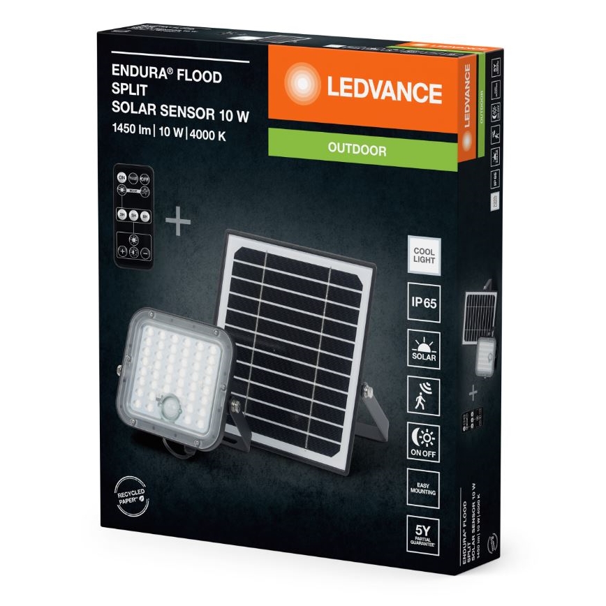 Ledvance - LED Aptumšojams saules enerģijas prožektors ar sensoru FLOOD SPLIT LED/10W/3,2V 5000 mAh IP65 + tālvadības pults
