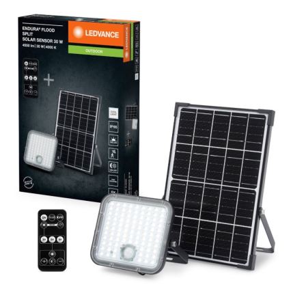 Ledvance - LED Aptumšojama saules enerģijas Prožektors ar sensoru FLOOD SPLIT LED/30W/6,4V IP65 + tālvadības pults