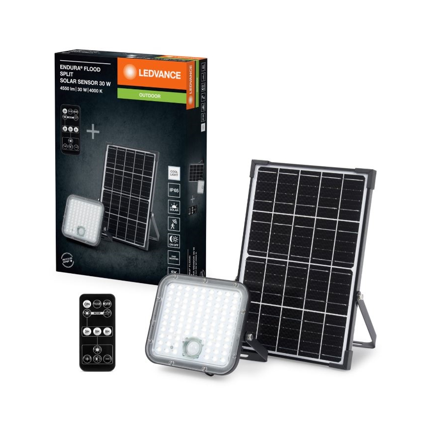 Ledvance - LED Aptumšojama saules enerģijas Prožektors ar sensoru FLOOD SPLIT LED/30W/6,4V IP65 + tālvadības pults