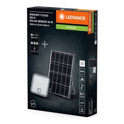 Ledvance - LED Aptumšojama saules enerģijas Prožektors ar sensoru FLOOD SPLIT LED/30W/6,4V IP65 + tālvadības pults