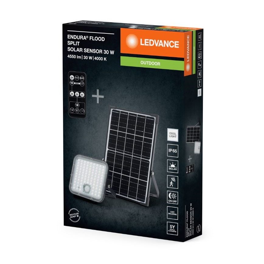 Ledvance - LED Aptumšojama saules enerģijas Prožektors ar sensoru FLOOD SPLIT LED/30W/6,4V IP65 + tālvadības pults