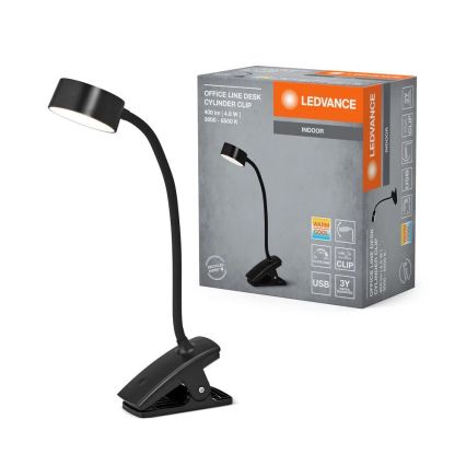 Ledvance - regulējama LED galda lampa ar skārienvadību un skavu CYLINDER LED/4,8W/5V 3000-6500K melna