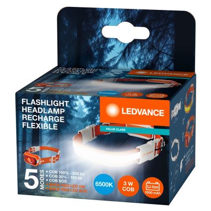 Ledvance - LED Uzlādējama galvas lampa FLASHLIGHT LED/3W/5V 1000 mAh
