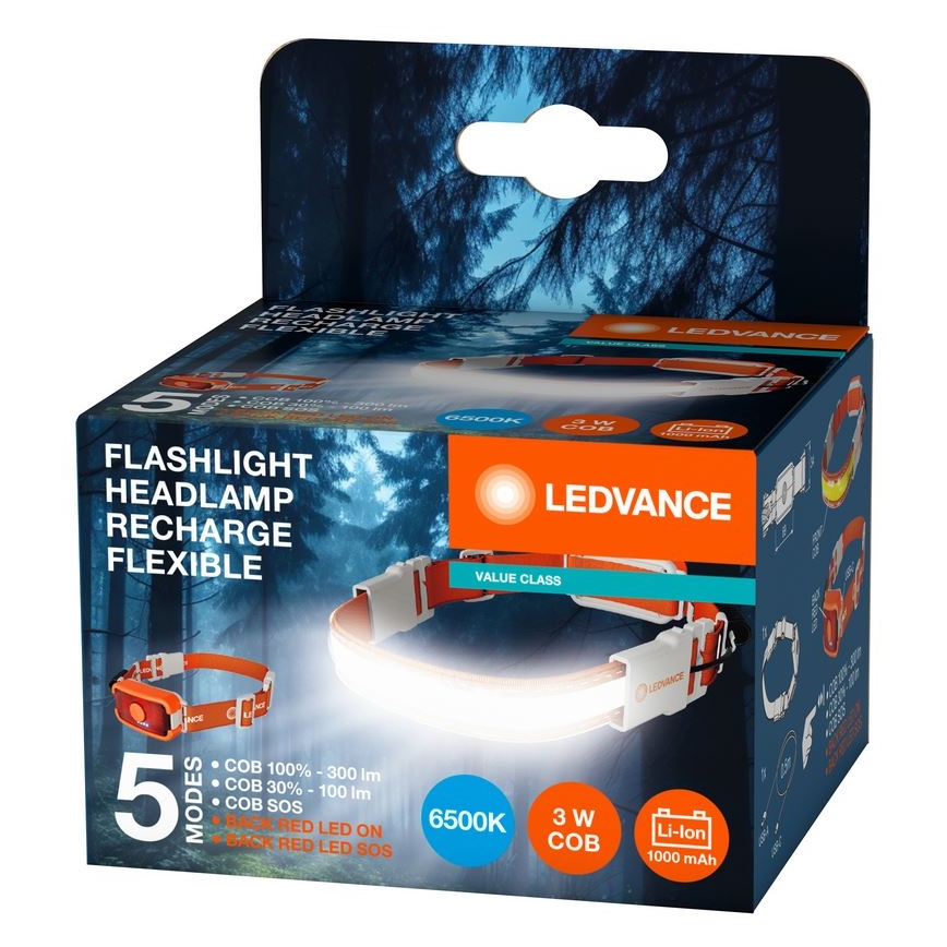 Ledvance - LED Uzlādējama galvas lampa FLASHLIGHT LED/3W/5V 1000 mAh