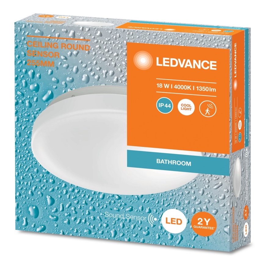 Ledvance - LED vannas istabas griestu gaismeklis ar krēslas sensoru CEILING ROUND LED/18W/230V IP44