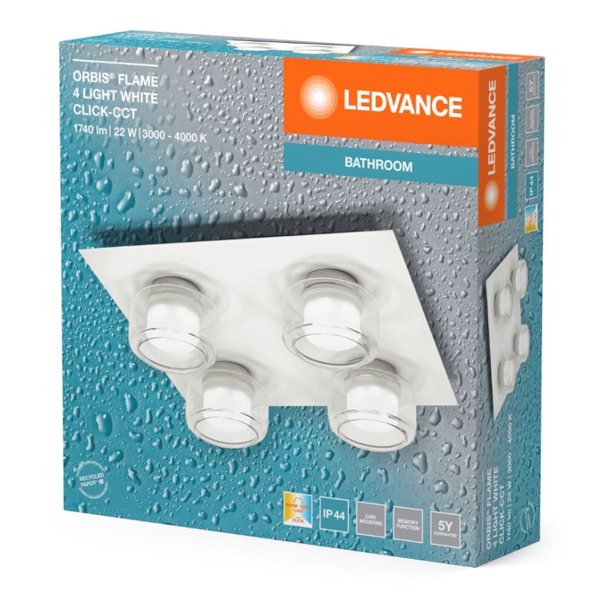Ledvance - LED Vannas istabas griestu lampa ORBIS FLAME 4xLED/5,5W/230V 3000/4000K IP44 balta