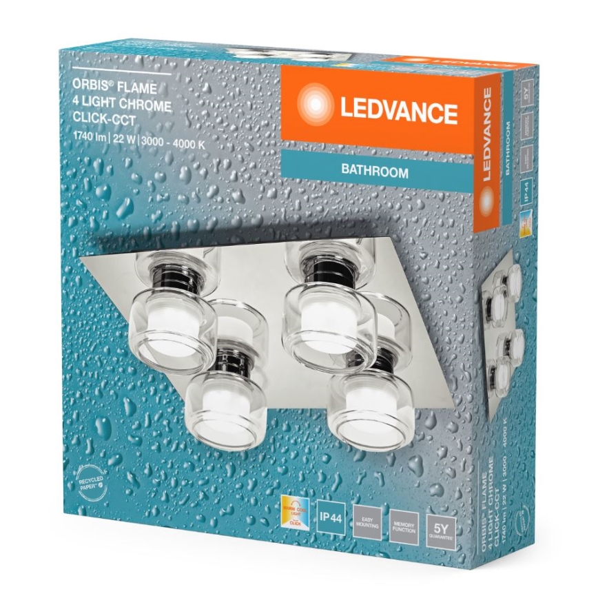 Ledvance - LED Vannas istabas griestu lampa ORBIS FLAME 4xLED/5,5W/230V 3000/4000K IP44 hroms