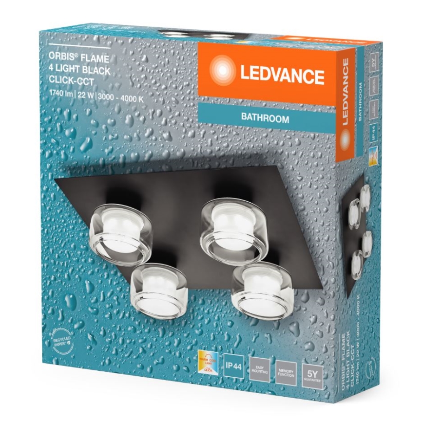 Ledvance - LED Vannas istabas griestu lampa ORBIS FLAME 4xLED/5,5W/230V 3000/4000K IP44 melna