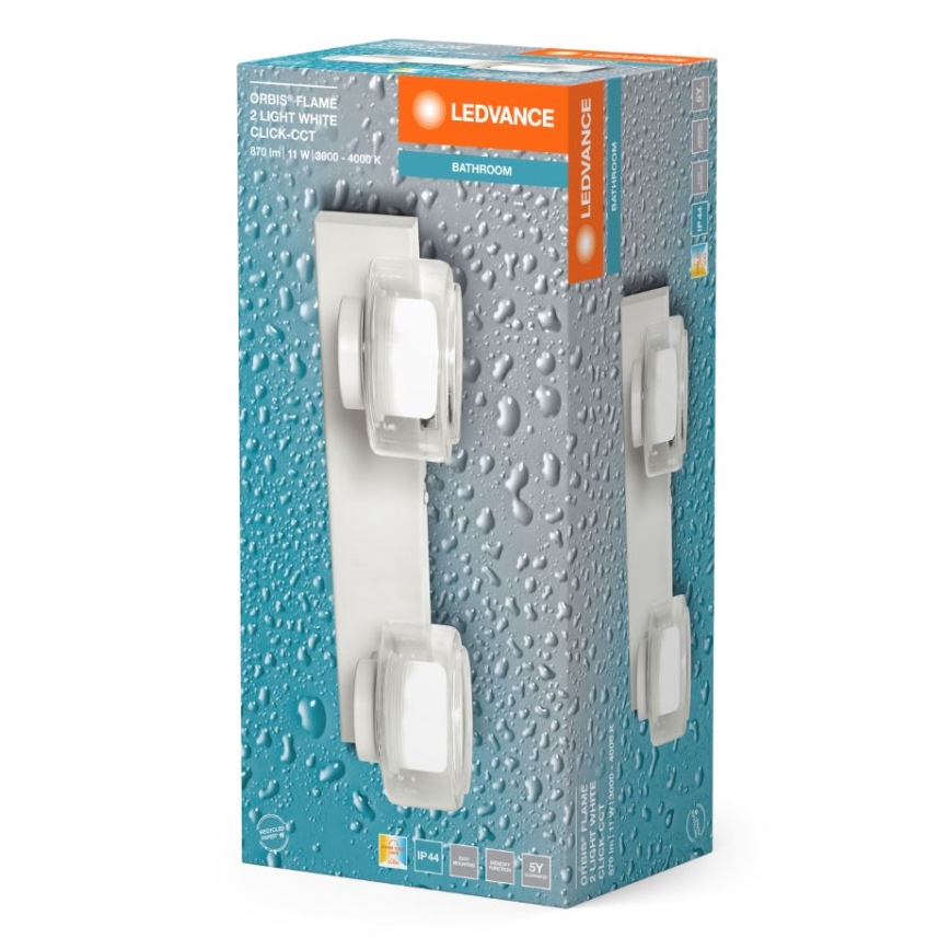Ledvance - LED Vannas istabas sienas lampa ORBIS FLAME 2xLED/5,5W/230V 3000/4000K IP44 balta