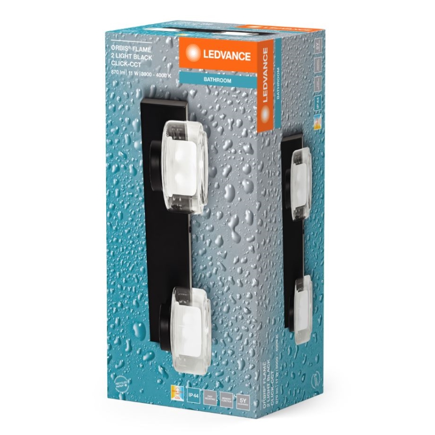 Ledvance - LED Vannas istabas sienas lampa ORBIS FLAME 2xLED/5,5W/230V 3000/4000K IP44 melna