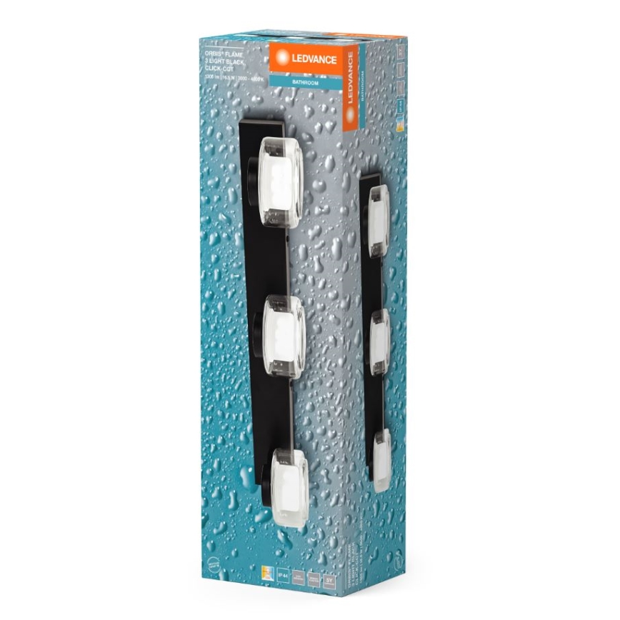 Ledvance - LED Vannas istabas sienas lampa ORBIS FLAME 3xLED/5,5W/230V 3000/4000K IP44 melna