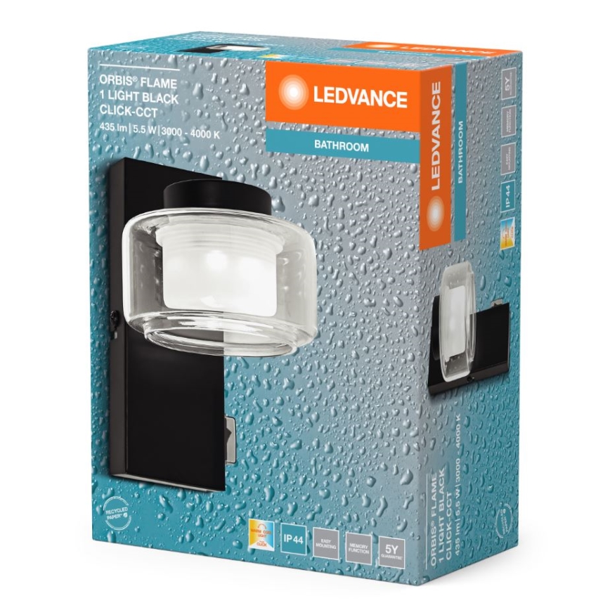 Ledvance - LED Vannas istabas sienas lampa ORBIS FLAME LED/5,5W/230V 3000/4000K IP44 melna