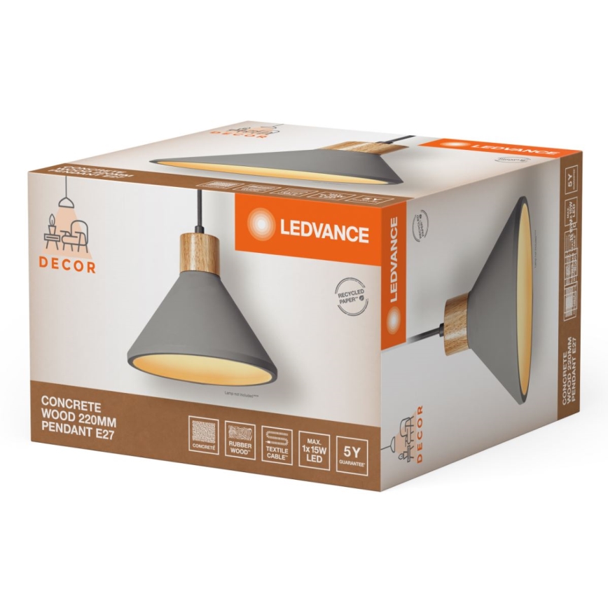 Ledvance - Lustra ar auklu DECOR CONCRETE 1xE27/15W/230V d. 22 cm betons pelēka