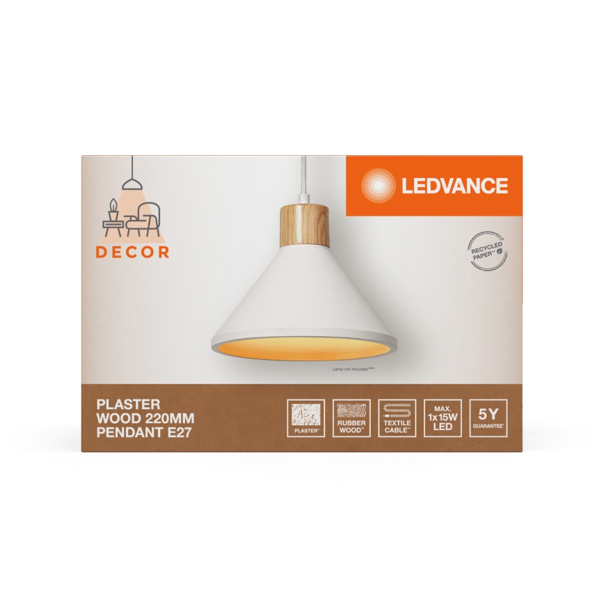 Ledvance - Lustra ar auklu DECOR PLASTER 1xE27/25W/230V d. 22 cm ģipsis balta