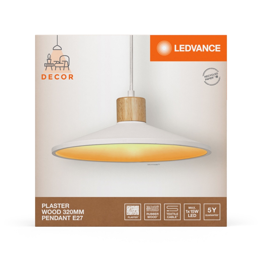 Ledvance - Lustra ar auklu DECOR PLASTER 1xE27/25W/230V d. 32 cm ģipsis balta
