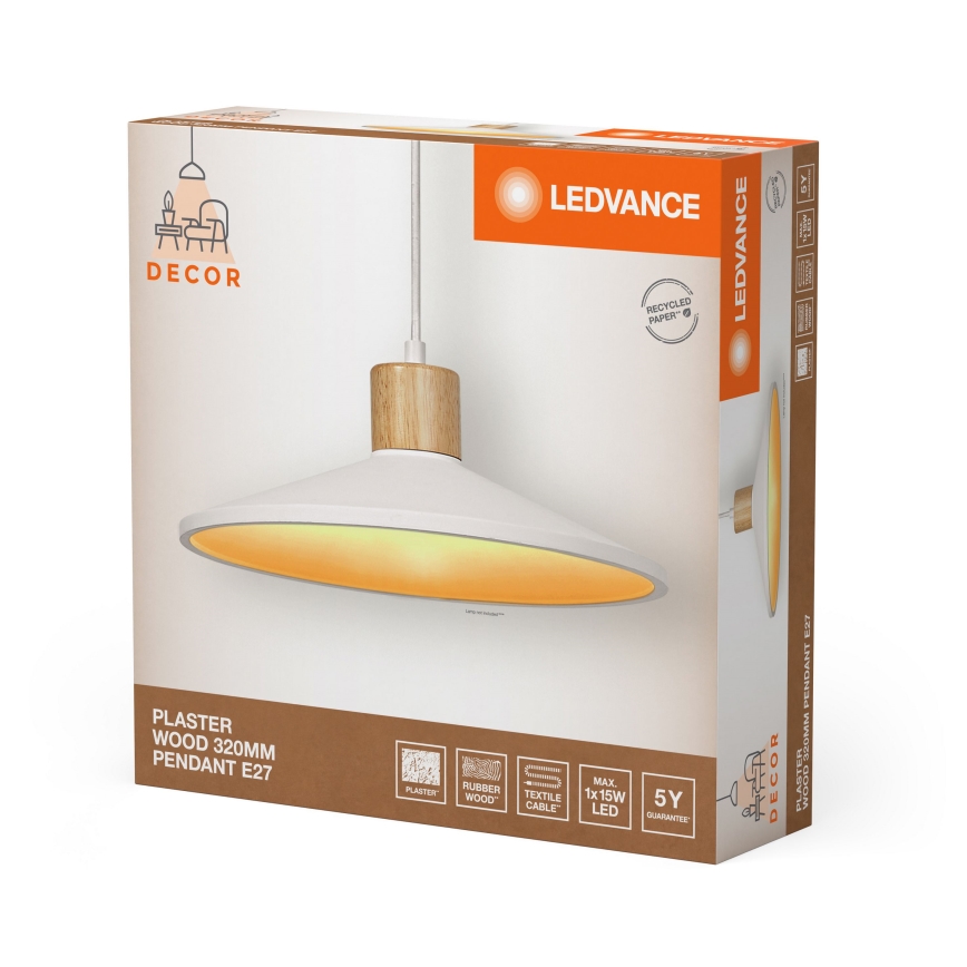 Ledvance - Lustra ar auklu DECOR PLASTER 1xE27/25W/230V d. 32 cm ģipsis balta