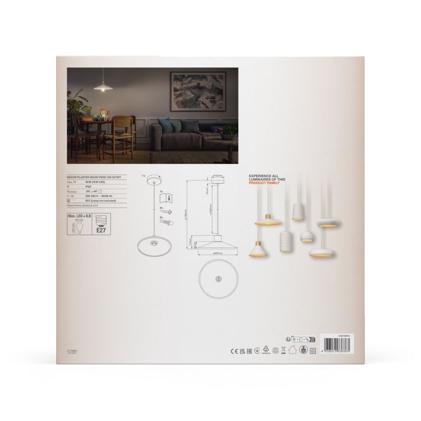 Ledvance - Lustra ar auklu DECOR PLASTER 1xE27/25W/230V d. 32 cm ģipsis balta