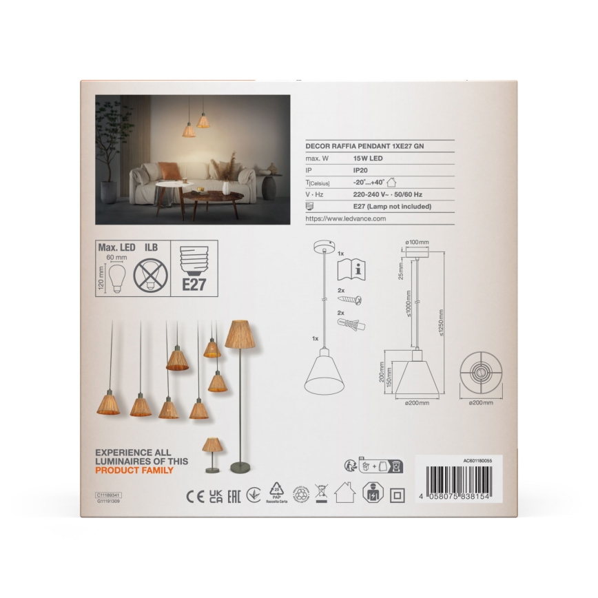 Ledvance - Lustra ar auklu DECOR RAFFIA 1xE27/15W/230V