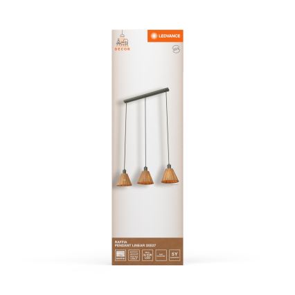 Ledvance - Lustra ar auklu DECOR RAFFIA 3xE27/15W/230V raffia bast
