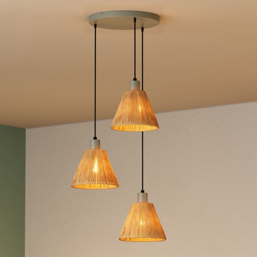 Ledvance - Lustra ar auklu DECOR RAFFIA 3xE27/15W/230V raffia bast