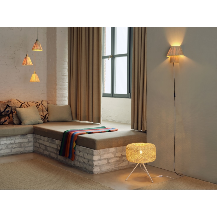 Ledvance - Lustra ar auklu DECOR RAFFIA 3xE27/15W/230V raffia bast