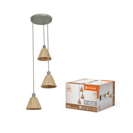 Ledvance - Lustra ar auklu DECOR RAFFIA 3xE27/15W/230V raffia bast