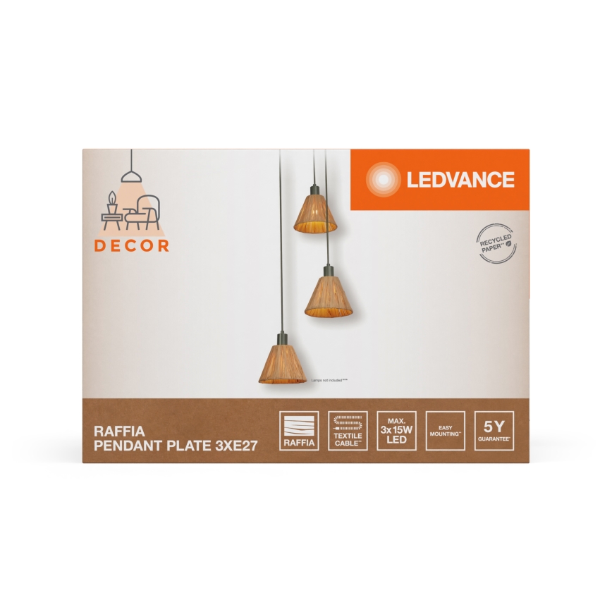 Ledvance - Lustra ar auklu DECOR RAFFIA 3xE27/15W/230V raffia bast