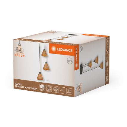 Ledvance - Lustra ar auklu DECOR RAFFIA 3xE27/15W/230V raffia bast