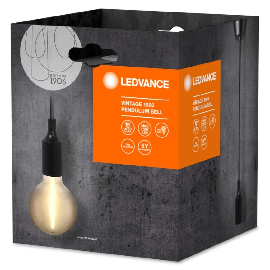 Ledvance - Lustra ar auklu PENDULUM BELL 1xE27/15W/230V melna