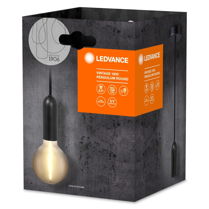 Ledvance - Lustra ar auklu PENDULUM ROUND 1xE27/15W/230V melna