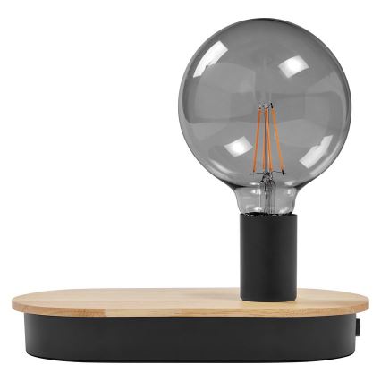 Ledvance - Skārienvadāma galda lampa ar USB connector DECOR WOOD 1xE27/8W/230V gumijkoks