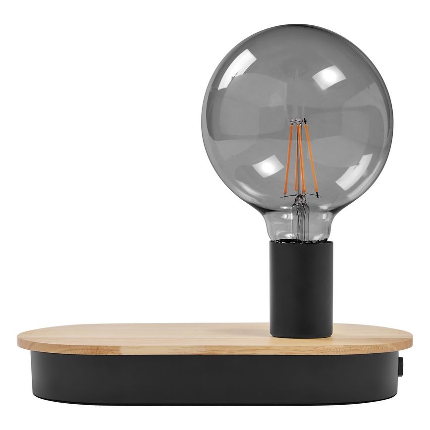 Ledvance - Skārienvadāma galda lampa ar USB connector DECOR WOOD 1xE27/8W/230V gumijkoks