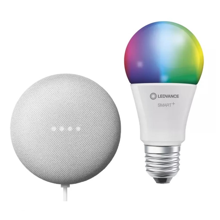 Ledvance - Viedais skaļrunis Google Nest Mini + LED RGBW Aptumšojama spuldze SMART+E27/10W/230V