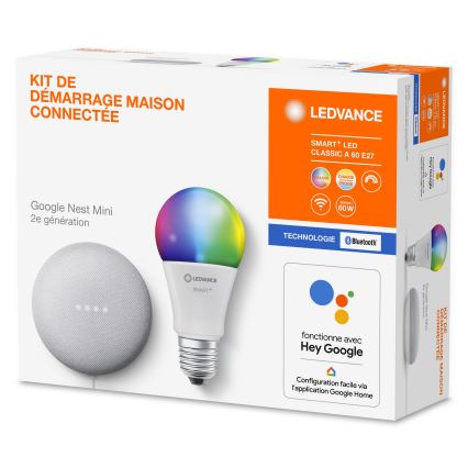 Ledvance - Viedais skaļrunis Google Nest Mini + LED RGBW Aptumšojama spuldze SMART+E27/10W/230V