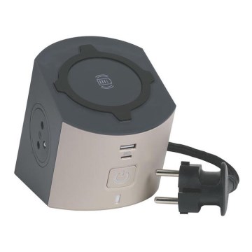 Legrand 049402-Kontaktligzdas sadalītājs ar slēdzi 2Z Tips E + USB-A + USB-C un bezvadu uzlāde 10W 2m brūna
