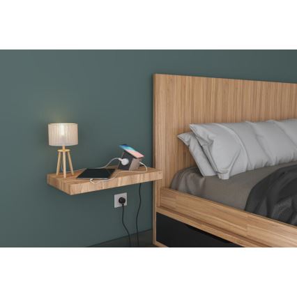 Legrand 049402-Kontaktligzdas sadalītājs ar slēdzi 2Z Tips E + USB-A + USB-C un bezvadu uzlāde 10W 2m brūna